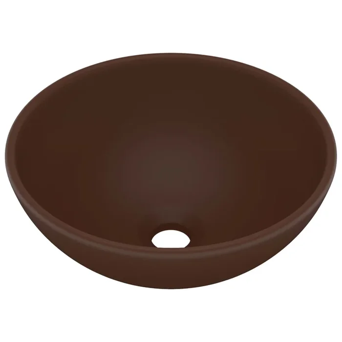 vidaXL Lavabo de lujo redondo cerámica marrón oscuro mate 32,5×14 cm