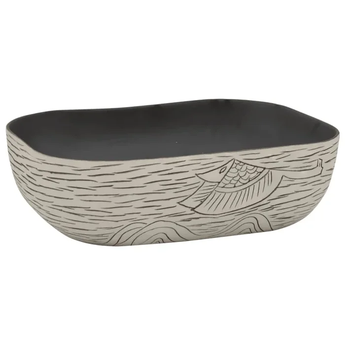 vidaXL Lavabo encimera rectangular cerámica gris negro 48×37,5×13,5 cm (2)
