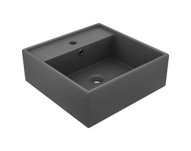 vidaXL lavabo lujoso cuadrado rebosadero cerámica gris oscuro 41×41 cm | Brico Depôt Esclusivo