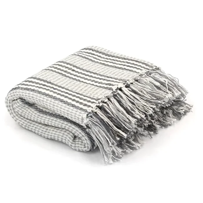 vidaXL Manta a rayas de algodón gris y blanco 125×150 cm