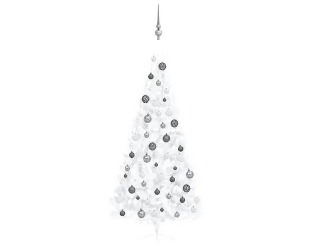 vidaXL medio árbol de navidad con luces y bolas blanco 120 cm | Brico Depôt All’Ingrosso
