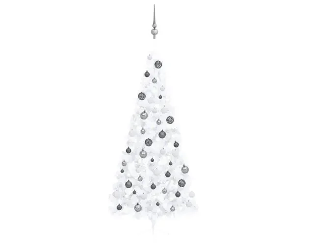 vidaXL medio árbol de navidad con luces y bolas blanco 240 cm | Brico Depôt Offerta Speciale