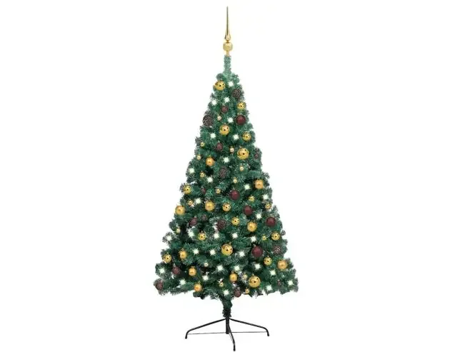 vidaXL medio árbol de navidad con luces y bolas verde 120 cm | Brico Depôt Economico