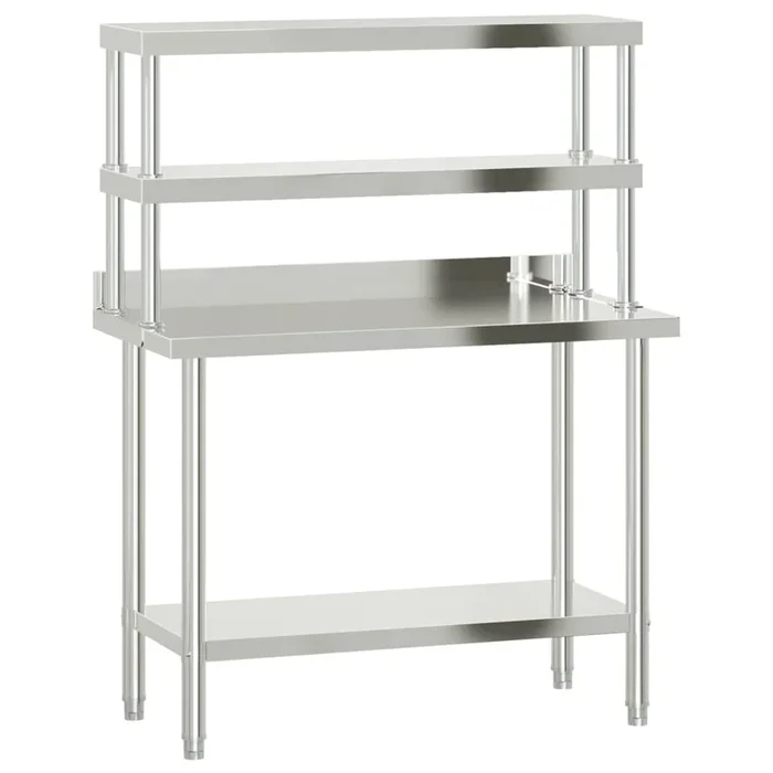 vidaXL Mesa de trabajo para cocina con estante acero inox 110x55x150cm (4)
