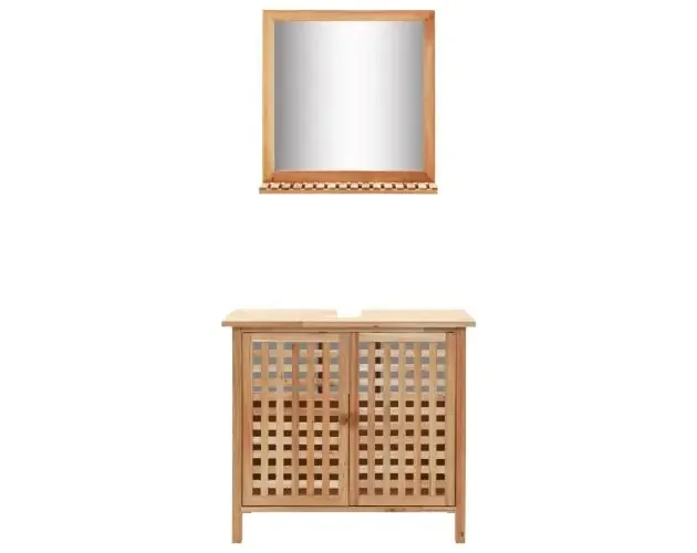 vidaXL mueble de lavabo con espejo de madera maciza de nogal | Brico Depôt Saldi