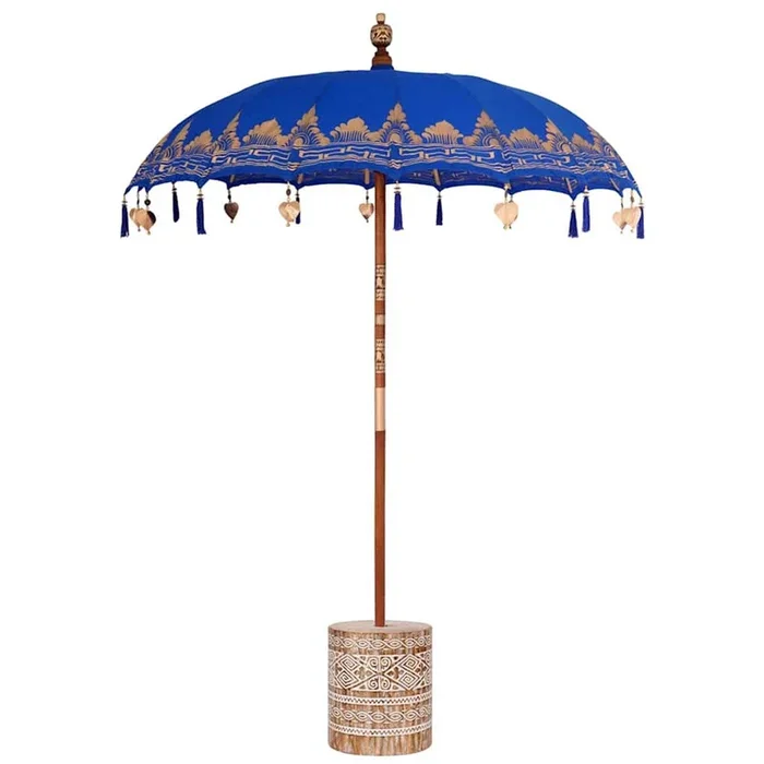 vidaXL Parasol Balinés 260 Azul 180-190 cm Algodón y madera maciza