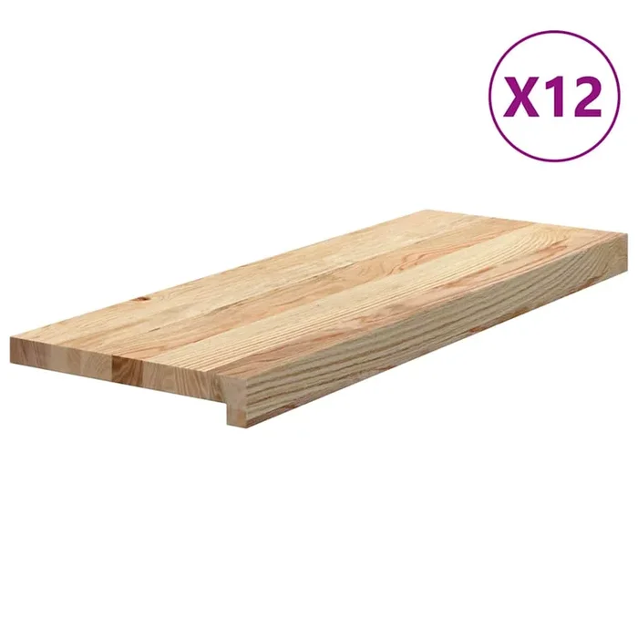 vidaXL Peldaños de escalera 12 uds madera maciza 70x30x2 cm