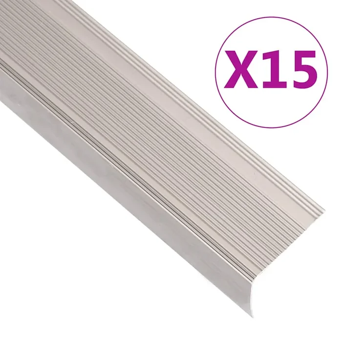 vidaXL Perfiles de peldaños forma de L 15 uds aluminio champán 100 cm