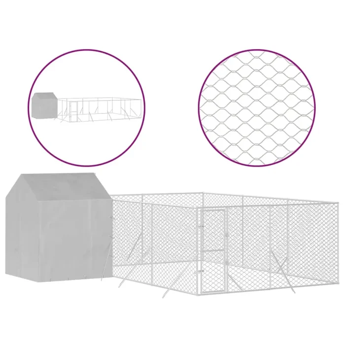 vidaXL Perrera de exterior con techo acero galvanizado plata 6x6x2,5 m (2)