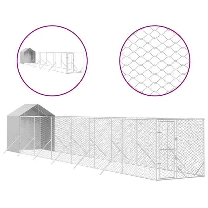 vidaXL Perrera de exterior con toldo acero galvanizado plata 2x14x2,5m