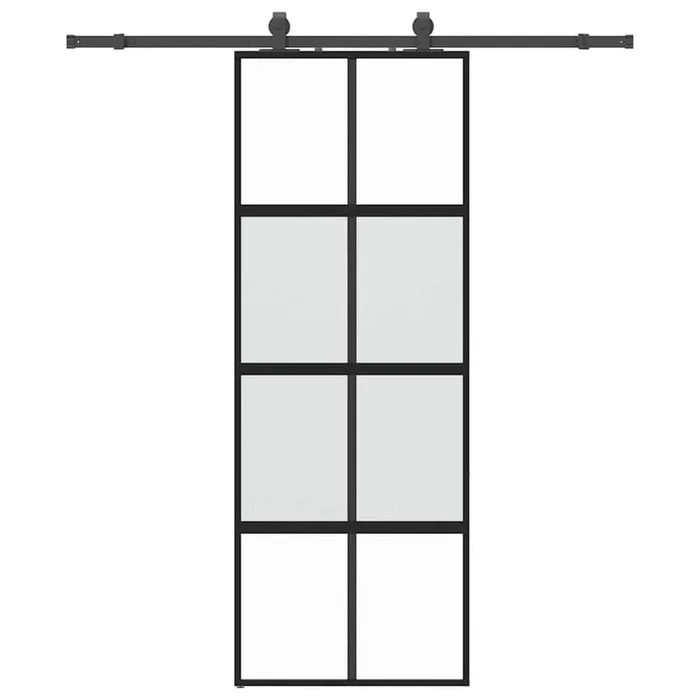 vidaXL Puerta corredera con herrajes negro 76×205 cm vidrio templado (16)