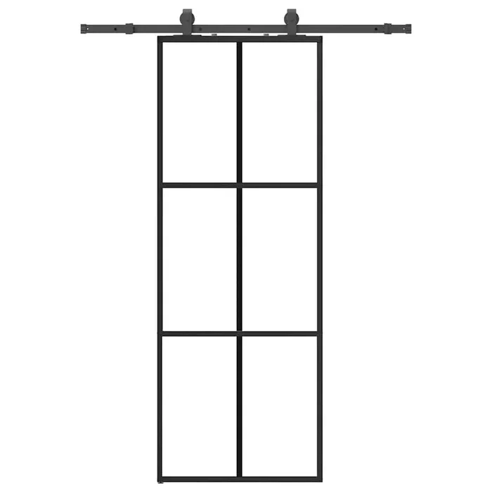 vidaXL Puerta corredera con juego herrajes negro 76×205 cm ESG vidrio (2)