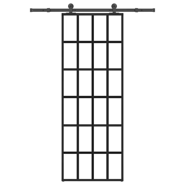 vidaXL Puerta corredera con set herrajes vidrio ESG aluminio 76×205 cm (6)