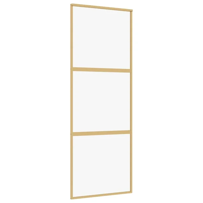 vidaXL Puerta corredera dorada de vidrio ESG transparente y aluminio (5)