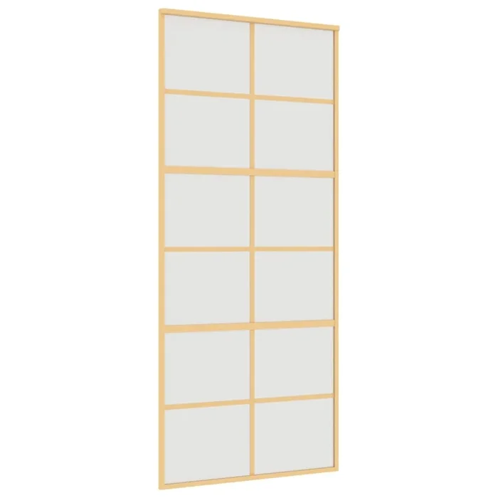 vidaXL Puerta corredera dorada vidrio ESG esmerilado aluminio 90x205cm (3)