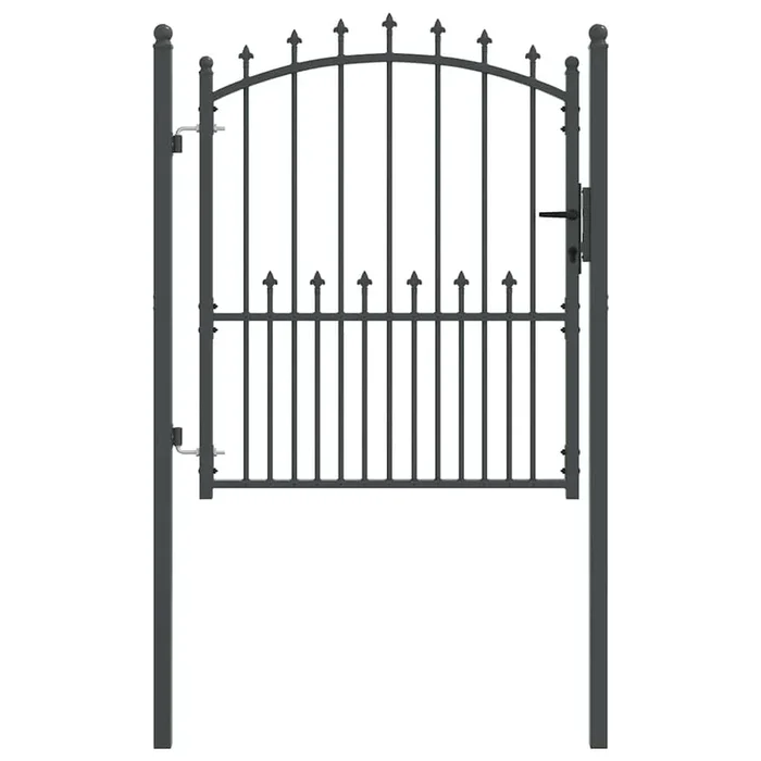 vidaXL Puerta de cerca con picos con cerradura Gris 125 x 100 cm (2)