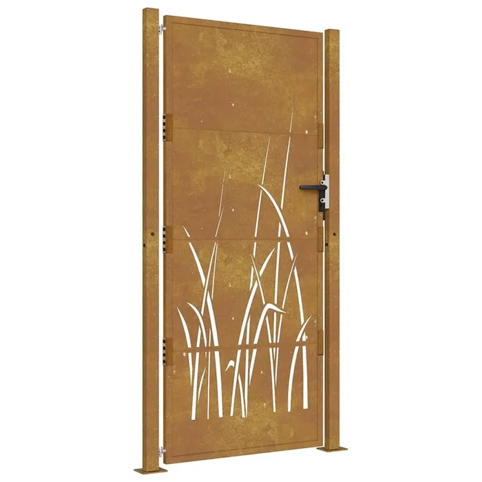 vidaXL Puerta de jardín 105×205 cm de acero Corten con diseño de hierba