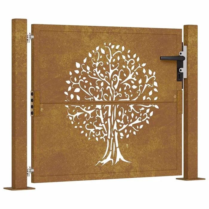 vidaXL Puerta de jardín 105×80 cm de acero corten con diseño de árbol