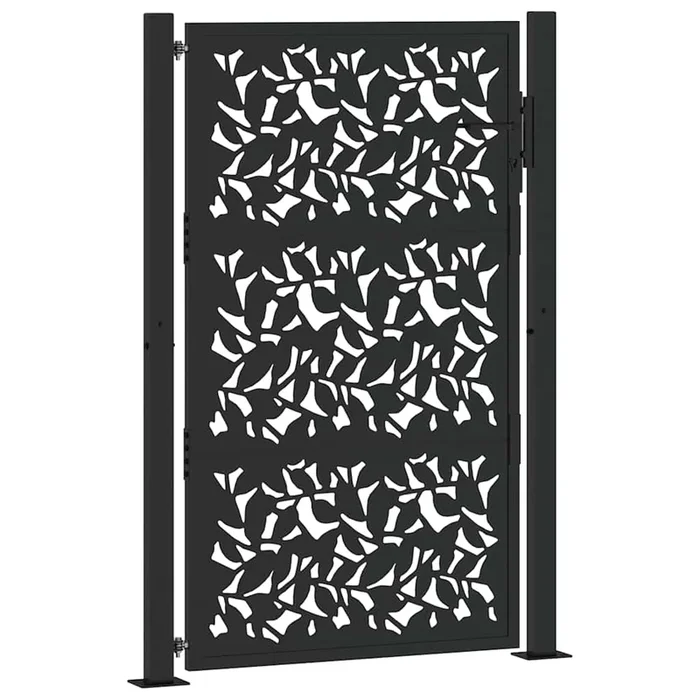 vidaXL Puerta de jardín negra 105×155 cm diseño de hojas de acero