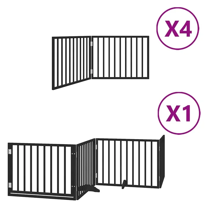 vidaXL Puerta de perros plegable 12 paneles madera álamo negra 960 cm (7)