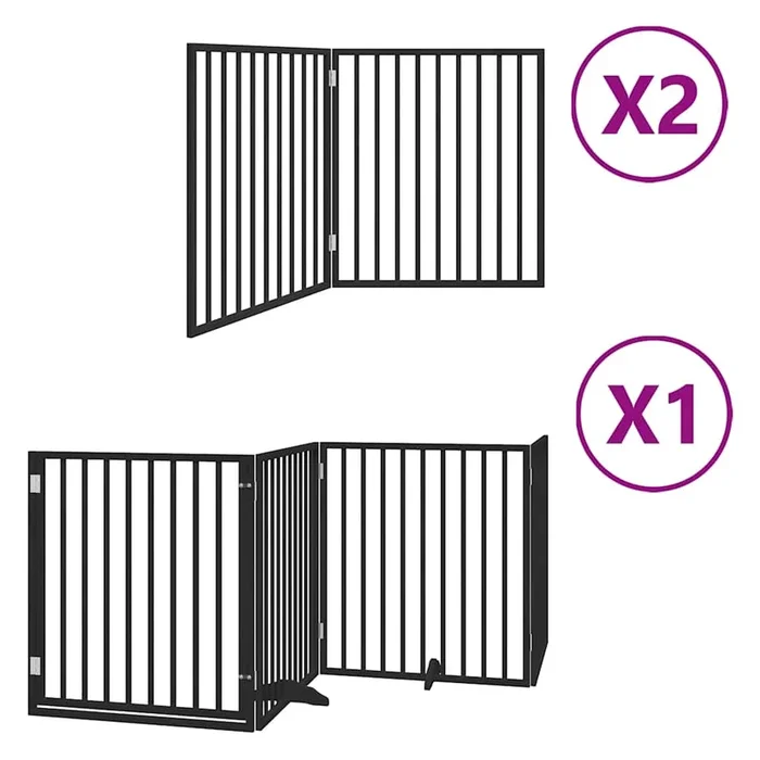 vidaXL Puerta de perros plegable 8 paneles madera álamo negra 640 cm (8)