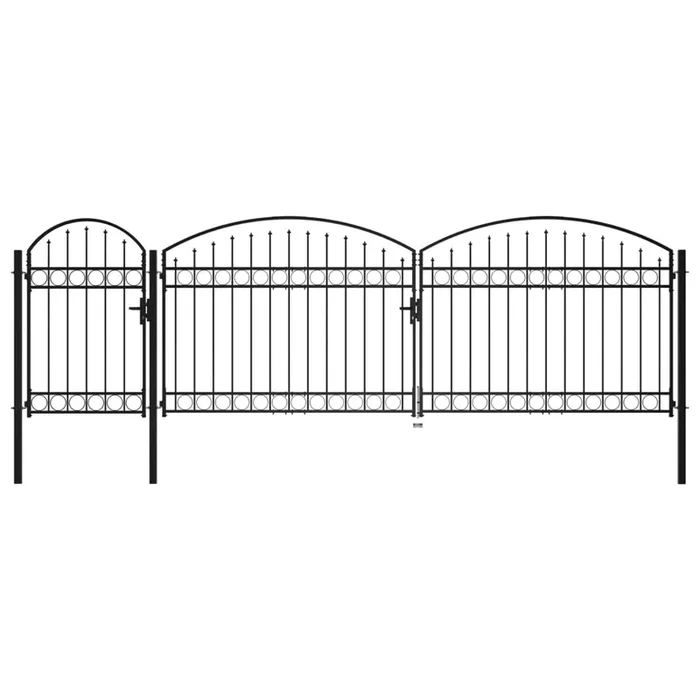 vidaXL Puerta de valla jardín con arco superior acero negro 1,75×5 m