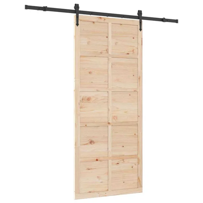 vidaXL Puerta deslizante Marrón 80 x 208 cm Madera maciza de pino (5)