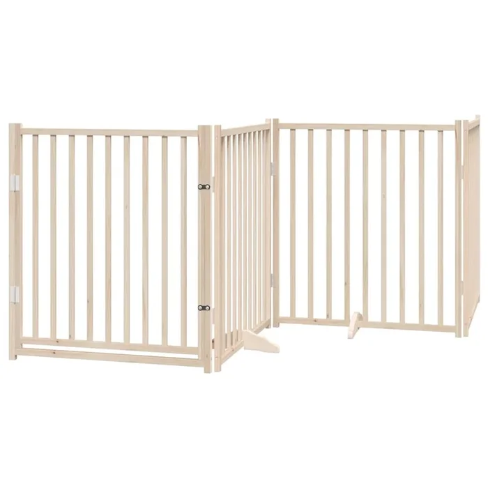 vidaXL Puerta para perros con puerta plegable de 4 paneles, 320 cm, madera maciza de abeto