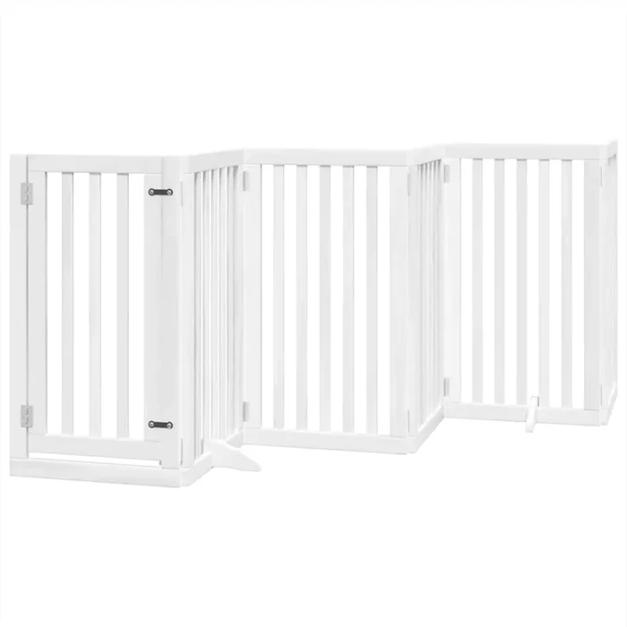 vidaXL Puerta para perros plegable 3 paneles madera álamo blanca 300cm (5)
