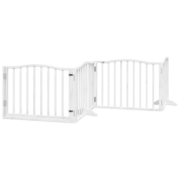 vidaXL Puerta para perros plegable 4 paneles madera álamo blanca 320cm (2)