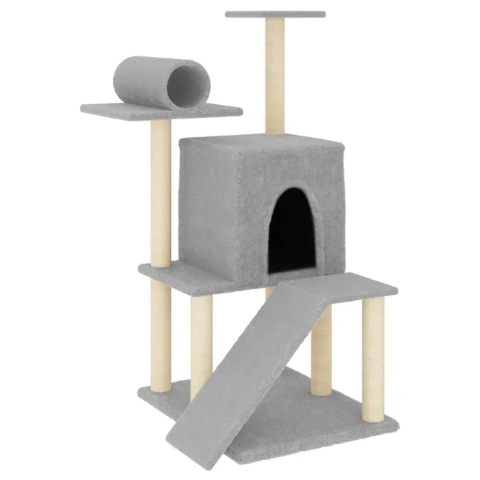 vidaXL Rascador para gatos con postes de sisal gris claro 110,5 cm