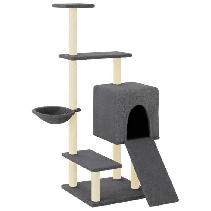 vidaXL Rascador para gatos con postes de sisal gris oscuro 130,5 cm