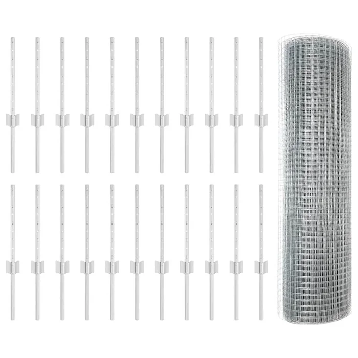 vidaXL Reja con postes Plateado 0.4 x 50 m Acero (34)