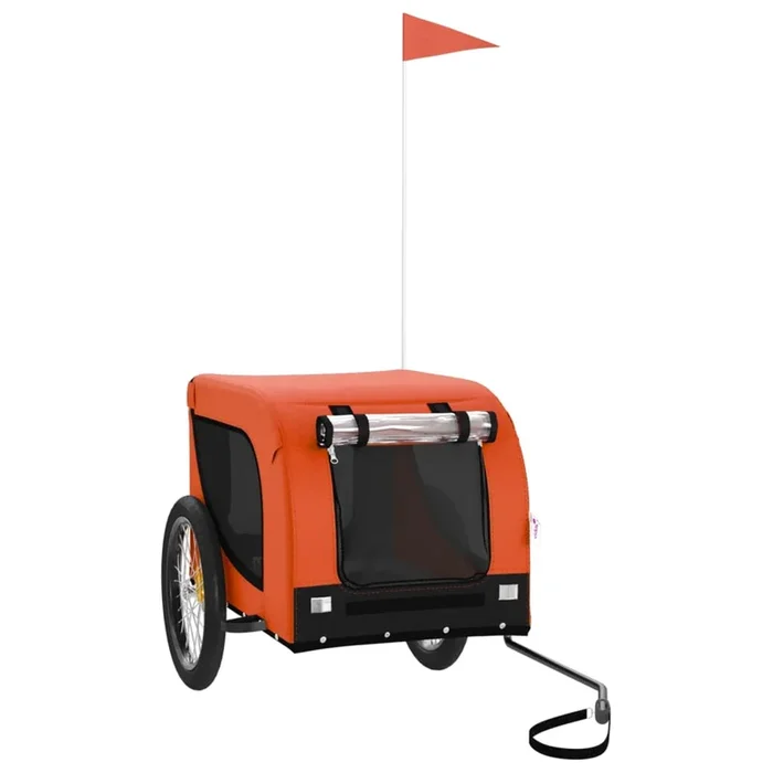 vidaXL Remolque de bicicleta mascotas hierro tela Oxford naranja negro (5)