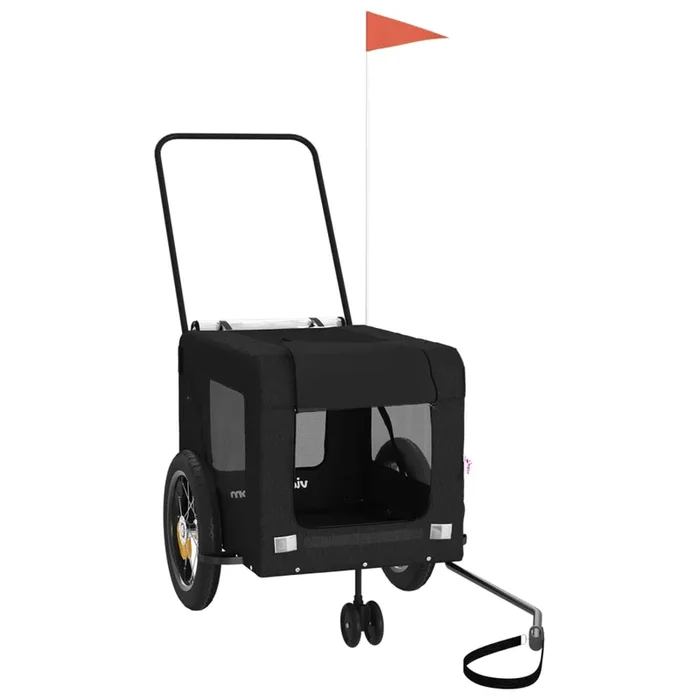 vidaXL Remolque de bicicleta mascotas hierro tela Oxford negro (10)
