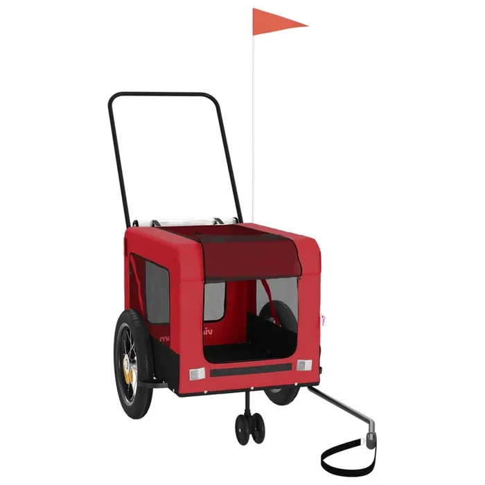 vidaXL Remolque de bicicleta mascotas hierro tela Oxford rojo negro (11)