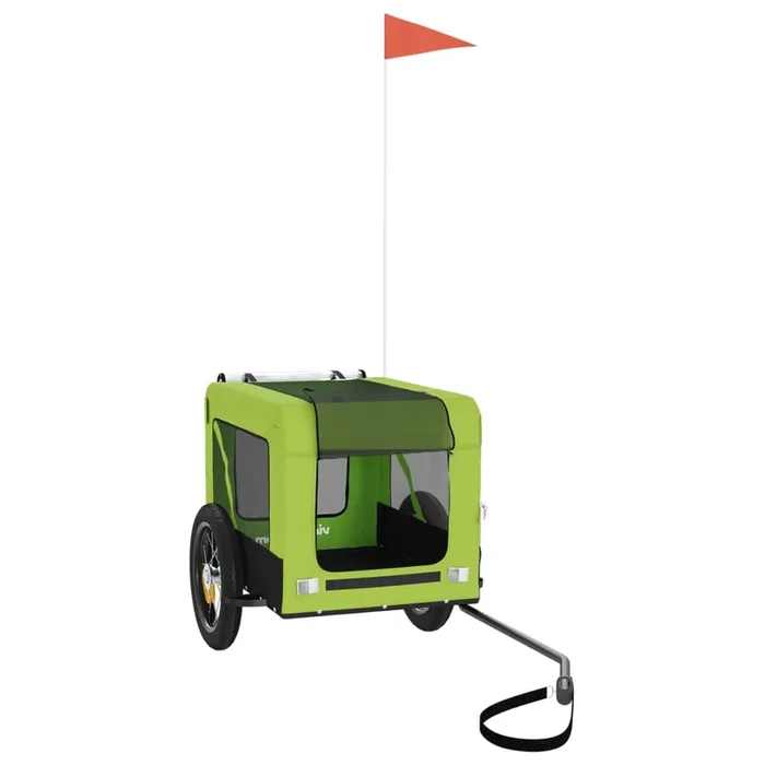 vidaXL Remolque de bicicleta mascotas hierro tela Oxford verde negro (3)