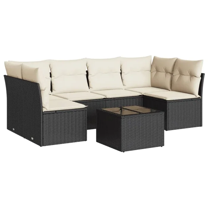vidaXL Set de comedor de jardín 7 pzas y cojines ratán sintético negro (463)