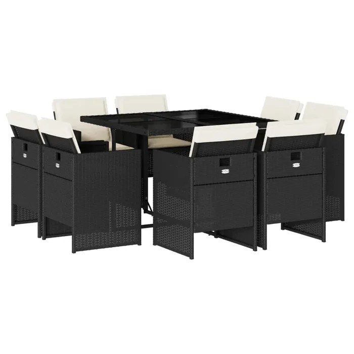 vidaXL Set de comedor jardín 11 pzas con cojines ratán sintético negro (114)