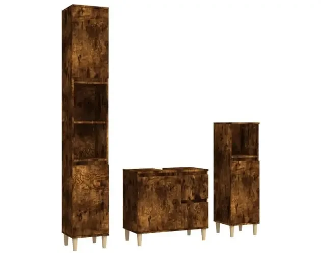 vidaXL set de muebles baño 3 pzas madera contrachapada roble ahumado | Brico Depôt Lusso