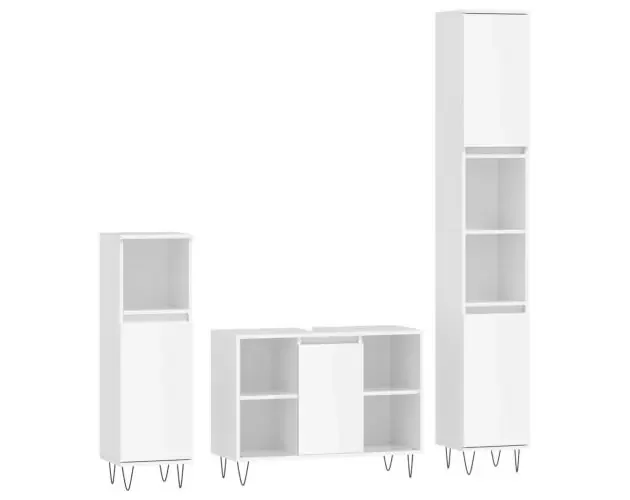 vidaXL set muebles de baño 3 piezas madera contrachapada blanco brillo | Brico Depôt Nuova Collezione