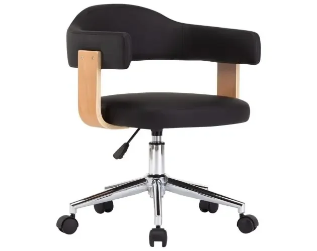 vidaXL silla de oficina giratoria madera curvada cuero sintético negro | Brico Depôt Spedizione Gratuita