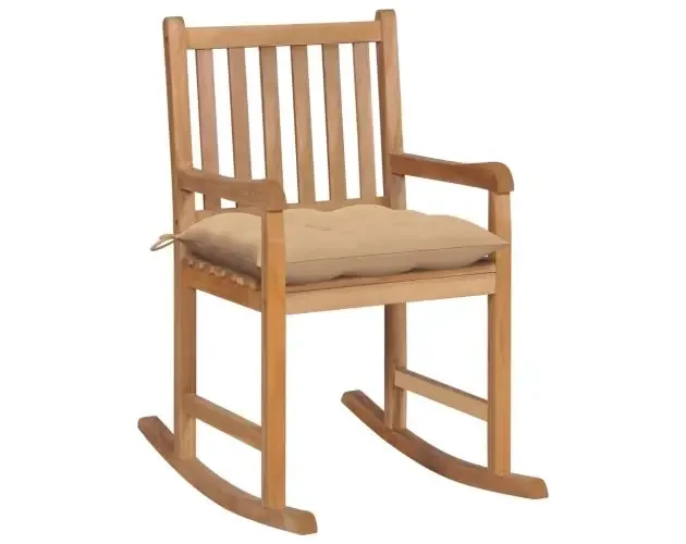 vidaXL silla mecedora de madera maciza de teca con cojín beige | Brico Depôt Quantità Limitata