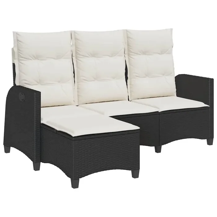 vidaXL Sofá de jardín reclinable con cojines en forma de L ratán negro