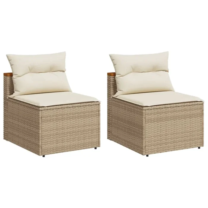 vidaXL Sofá de jardín sin reposabrazos 2 uds y cojines ratán PE beige