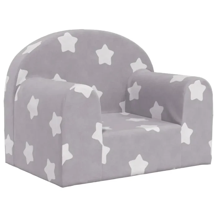 vidaXL Sofá para niños felpa suave gris claro con estrellas (5)