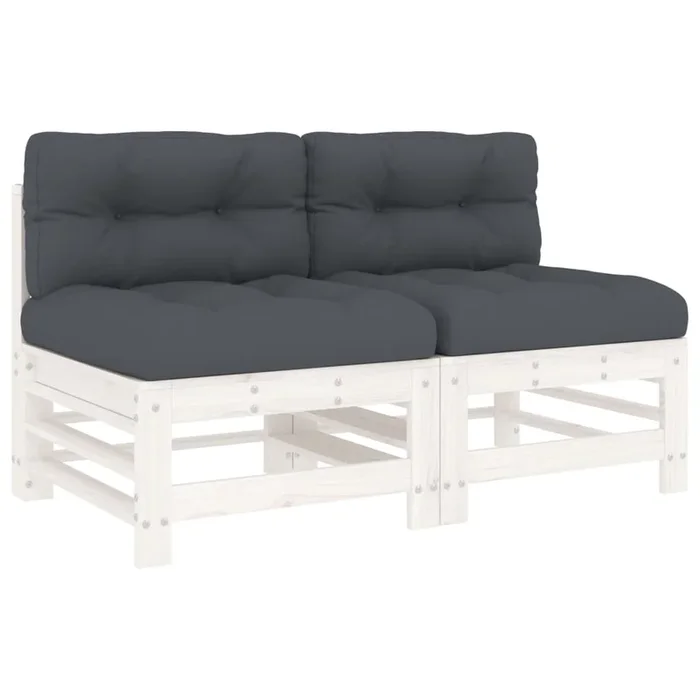 vidaXL Sofás centrales con cojines 2 uds madera maciza de pino blanco (2)