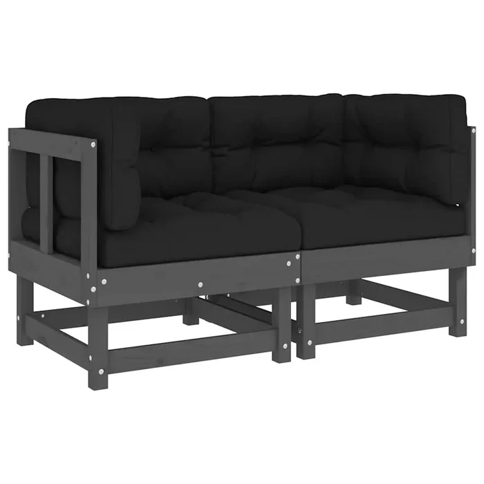 vidaXL Sofás esquineros con cojines 2 uds madera maciza de pino gris (2)