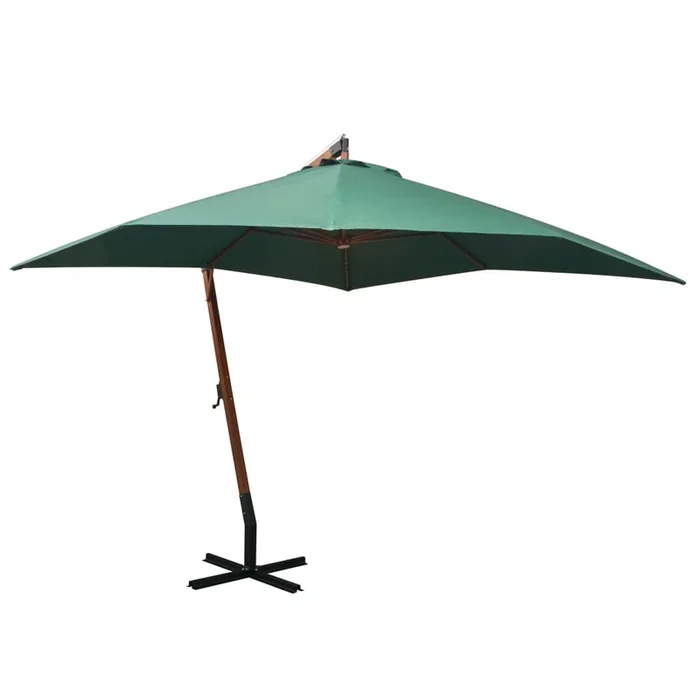 vidaXL Sombrilla colgante con palo de madera verde 300×300 cm