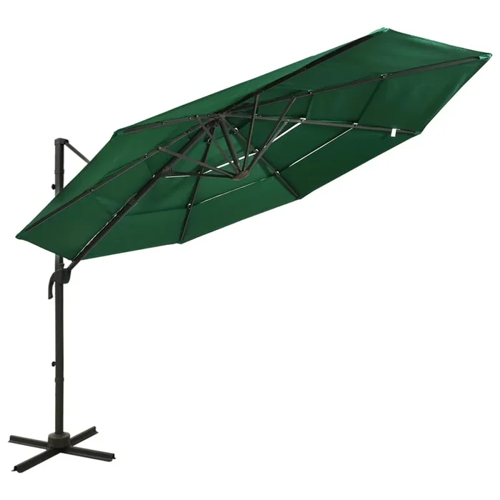 vidaXL Sombrilla jardín de 4 niveles con palo de aluminio verde 3×3 cm